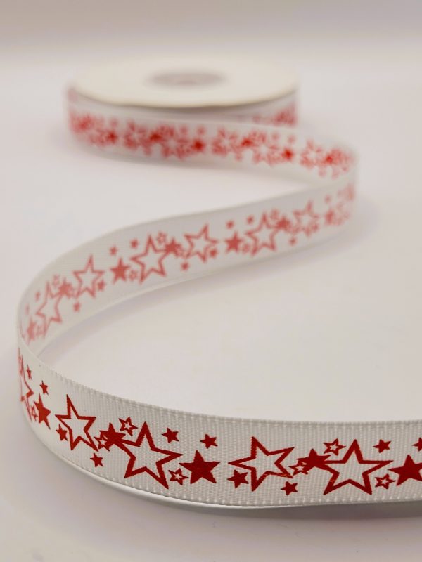 Božični saten trak Zvezdice 16 mm
